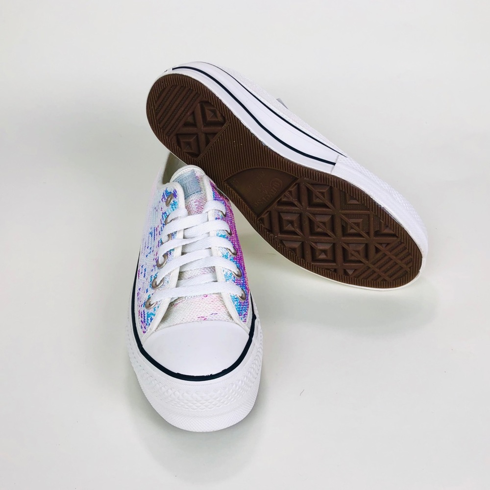 Converse Ctas Sequin Silver Platform Low Top - Picture 7 of 8